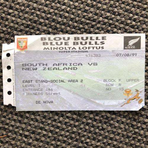 Sporting Memorabilia Rugby Ticket South Africa vs All Blacks 1999